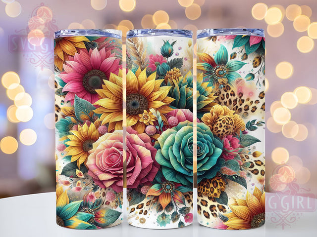 Glitter Leopard Sunflower 20oz Tumbler, Sunflower Tumbler, Seamless Wrap, 20oz Sublimation, Animal Print, Sparkle Design, PNG File Sublimation SvggirlplusArt 
