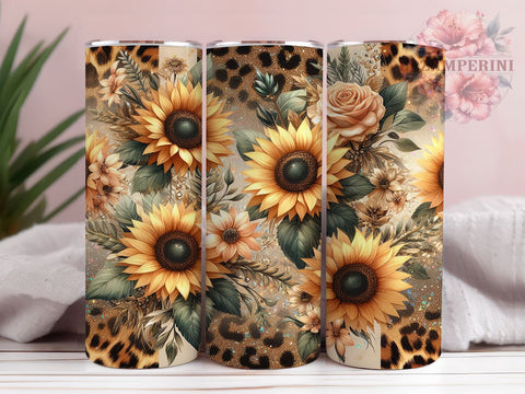 Glitter Leopard Sunflower 20oz Tumbler Wrap PNG, Sunflower Tumbler Png, Straight & Tapered Tumbler Wrap, Instant Digital Download Sublimation Li Zamperini 