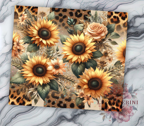 Glitter Leopard Sunflower 20oz Tumbler Wrap PNG, Sunflower Tumbler Png, Straight & Tapered Tumbler Wrap, Instant Digital Download Sublimation Li Zamperini 