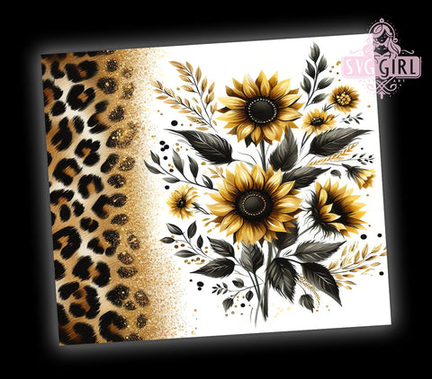 Glitter Leopard Sunflower 20oz Tumbler Wrap Sublimation Design, Straight Tapered Tumbler Wrap, Sunflower Tumbler Png, Instant Digital Download Sublimation SvggirlplusArt 