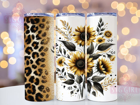 Glitter Leopard Sunflower 20oz Tumbler Wrap Sublimation Design, Straight Tapered Tumbler Wrap, Sunflower Tumbler Png, Instant Digital Download Sublimation SvggirlplusArt 