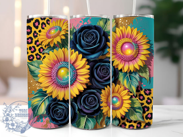 Glitter Leopard Sunflower Glam Tumbler Wrap, Glitter Style, Leopard Print, Bold Floral, Glam Wrap, Wild Design, Sublimation Design Sublimation ToriDesigns 