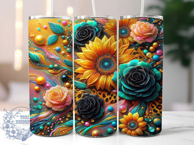 Glitter Leopard Sunflower Glam Tumbler Wrap, Glitter Style, Leopard Print, Bold Floral, Glam Wrap, Wild Design, Sublimation Design Sublimation ToriDesigns 