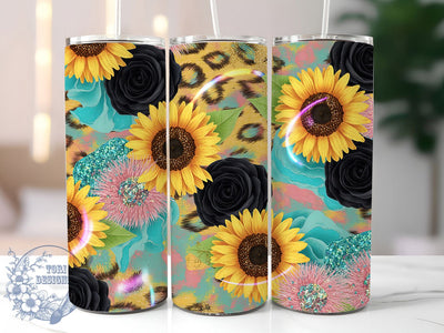 Glitter Leopard Sunflower Glam Tumbler Wrap, Glitter Style, Leopard Print, Bold Floral, Glam Wrap, Wild Design, Sublimation Design Sublimation ToriDesigns 