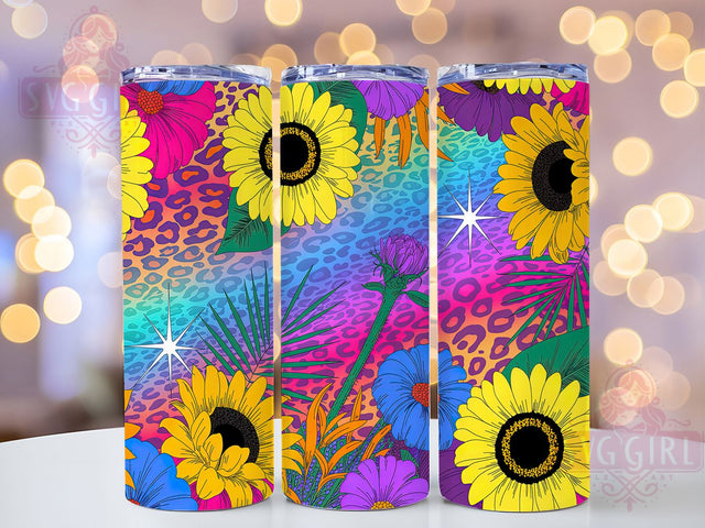 Glitter Leopard Sunflower Tumbler, Glitter Design, Leopard Print, Sublimation Art, 20oz Tumbler, Bold Pattern, Floral Theme Sublimation SvggirlplusArt 