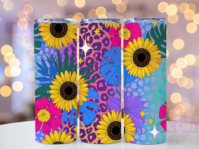 Glitter Leopard Sunflower Tumbler, Glitter Design, Leopard Print, Sublimation Art, 20oz Tumbler, Bold Pattern, Floral Theme Sublimation SvggirlplusArt 
