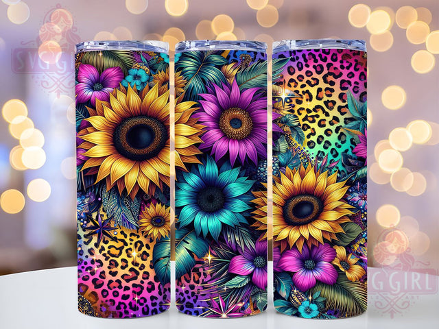 Glitter Leopard Sunflower Tumbler, Glitter Design, Leopard Print, Sublimation Art, 20oz Tumbler, Bold Pattern, Floral Theme Sublimation SvggirlplusArt 