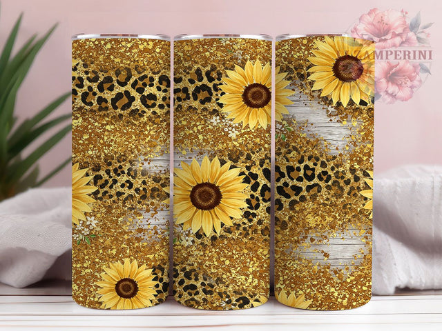 Glitter Leopard Sunflower Tumbler, Leopard Sunflower Wrap, Sunflower Tumbler Design, 20oz Sublimation Tumbler, Glitter Leopard Print Tumbler, Floral Leopard Tumbler Wrap Sublimation Li Zamperini 