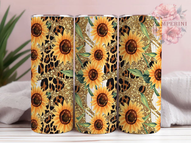 Glitter Leopard Sunflower Tumbler, Leopard Sunflower Wrap, Sunflower Tumbler Design, 20oz Sublimation Tumbler, Glitter Leopard Print Tumbler, Floral Leopard Tumbler Wrap Sublimation Li Zamperini 