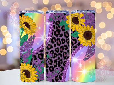 Glitter Leopard Sunflower Tumbler Wrap, Glitter Style, Leopard Print, Seamless Pattern, Bold Floral, Glam Design, Sublimation Wrap Sublimation SvggirlplusArt 