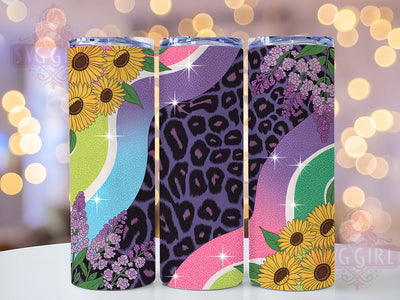 Glitter Leopard Sunflower Tumbler Wrap, Glitter Style, Leopard Print, Seamless Pattern, Bold Floral, Glam Design, Sublimation Wrap Sublimation SvggirlplusArt 