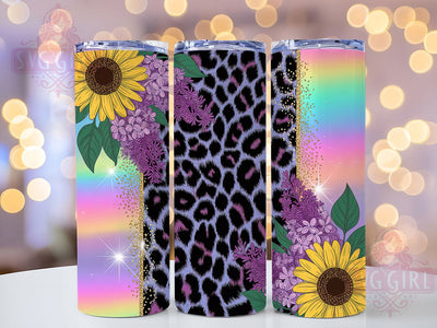 Glitter Leopard Sunflower Tumbler Wrap, Glitter Style, Leopard Print, Seamless Pattern, Bold Floral, Glam Design, Sublimation Wrap Sublimation SvggirlplusArt 