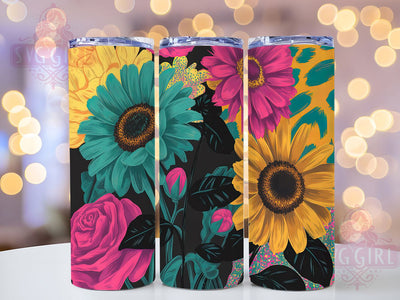 Glitter Leopard Sunflower Tumbler Wrap, Leopard Print, Glitter Oil, Bold Floral, Glam Style, Tumbler Wrap, Sublimation Design Sublimation SvggirlplusArt 