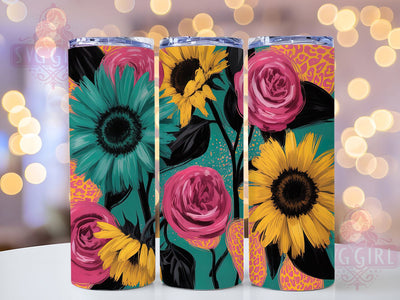 Glitter Leopard Sunflower Tumbler Wrap, Leopard Print, Glitter Oil, Bold Floral, Glam Style, Tumbler Wrap, Sublimation Design Sublimation SvggirlplusArt 