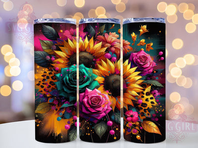 Glitter Leopard Sunflower Tumbler Wrap, Leopard Print, Glitter Oil, Bold Floral, Glam Style, Tumbler Wrap, Sublimation Design Sublimation SvggirlplusArt 