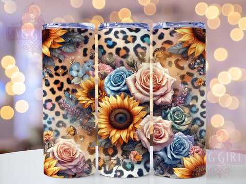 Glitter Leopard Sunflowers 20oz Tumbler Wrap Sublimation Design, Straight Tapered Tumbler Wrap, Sunflowers Tumbler Png, Instant Digital Download Sublimation SvggirlplusArt 