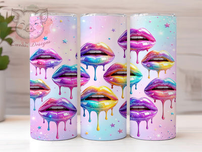 Glitter Lips Rainbow Galaxy 20oz Tumbler, Rainbow Gloss, Galaxy Texture, Bold Colors, Vibrant Design, Skinny Tumbler, Sublimation PNG Sublimation Lara' s Designs 