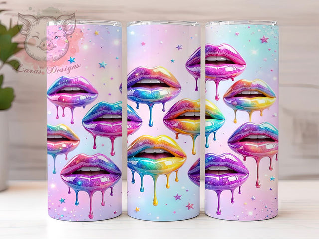 Glitter Lips Rainbow Galaxy 20oz Tumbler, Rainbow Gloss, Galaxy Texture, Bold Colors, Vibrant Design, Skinny Tumbler, Sublimation PNG Sublimation Lara' s Designs 