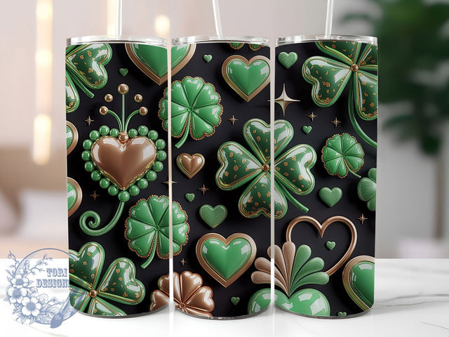 Glitter Lucky Shamrock Tumbler, Lucky Shamrock, St Patrick’s Day Theme, Festive Irish Style, Glitter Clover Design, Holiday Wrap, Green Decorative Pattern, 20Oz Tumbler, Sublimation Sublimation ToriDesigns 