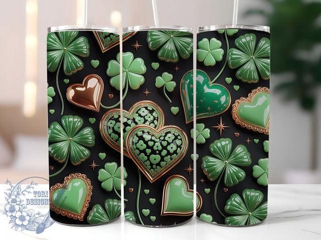Glitter Lucky Shamrock Tumbler, Lucky Shamrock, St Patrick’s Day Theme, Festive Irish Style, Glitter Clover Design, Holiday Wrap, Green Decorative Pattern, 20Oz Tumbler, Sublimation Sublimation ToriDesigns 