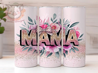 Glitter MAMA Floral Glow 20oz Tumbler, Glitter Effect, MAMA Motif, Floral Design, Glow Style, Chic Charm, Skinny Tumbler, Sublimation PNG Sublimation Lara' s Designs 