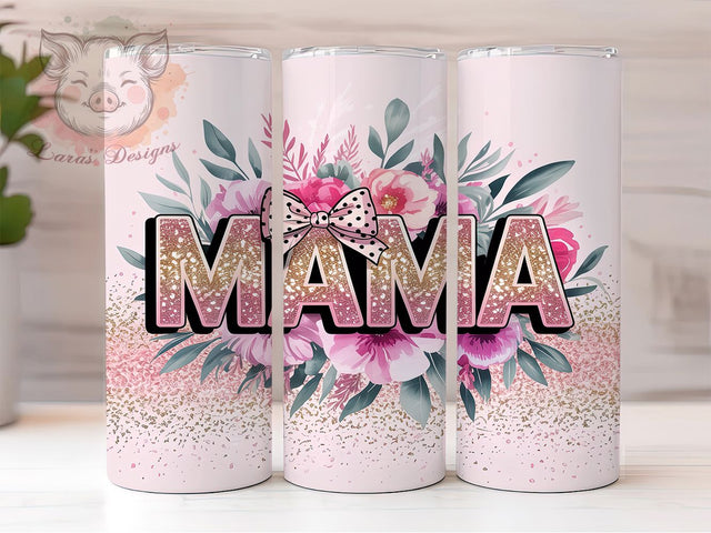 Glitter MAMA Floral Glow 20oz Tumbler, Glitter Effect, MAMA Motif, Floral Design, Glow Style, Chic Charm, Skinny Tumbler, Sublimation PNG Sublimation Lara' s Designs 