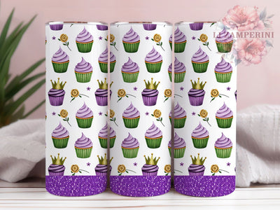 Glitter Mardi Gras Cupcake Tumbler, Purple Glitter Wrap, Carnival Celebration Cup, 20oz Sublimation Wrap, Festive Party Tumbler, Sweet Treat Mardi Gras Cup, Colorful Glitter Cupcake Wrap Sublimation Li Zamperini 