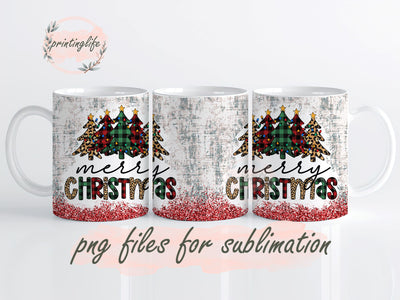 Glitter Merry Christmas Mug Wrap Design, Instant Digital Design Download Mug Wrap Design, Mug Design PNG Sublimation PrintingLife 