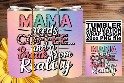 Glitter Mom Coffee Tumbler Wrap 20oz Sublimation afrosvg 