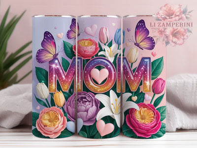 Glitter MOM Floral Sparkle 20oz Tumbler, Floral Design, Mom Gift, Sparkle Theme, Elegant Flowers, 20oz Tumbler Wrap, Sublimation PNG Sublimation Li Zamperini 