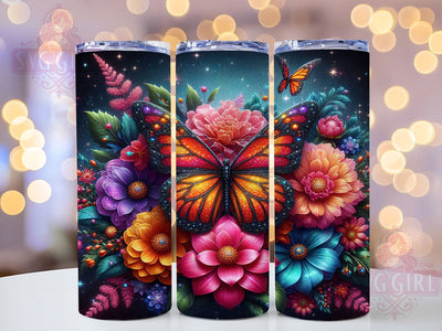 Glitter Monarch Butterfly Tumbler, Glitter Roses Wrap, Floral Butterfly Cup, 20oz Sublimation Wrap, Stylish Butterfly Rose Design Tumbler, Artistic Monarch Cup, Nature Glitter Floral Theme Wrap Sublimation SvggirlplusArt 