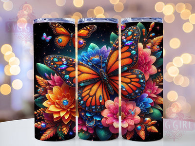 Glitter Monarch Butterfly Tumbler, Glitter Roses Wrap, Floral Butterfly Cup, 20oz Sublimation Wrap, Stylish Butterfly Rose Design Tumbler, Artistic Monarch Cup, Nature Glitter Floral Theme Wrap Sublimation SvggirlplusArt 