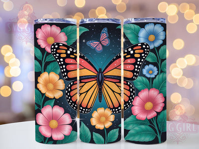 Glitter Monarch Butterfly Tumbler, Glitter Roses Wrap, Floral Butterfly Cup, 20oz Sublimation Wrap, Stylish Butterfly Rose Design Tumbler, Artistic Monarch Cup, Nature Glitter Floral Theme Wrap Sublimation SvggirlplusArt 