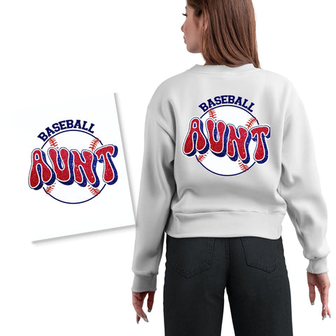 Glitter Navy and Red Baseball Aunt DTF Transfer Physical So Fontsy T-Shirt Iron-On Transfer Shop
