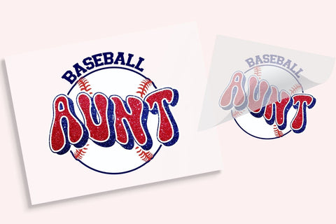 Glitter Navy and Red Baseball Aunt DTF Transfer Physical So Fontsy T-Shirt Iron-On Transfer Shop 4x4