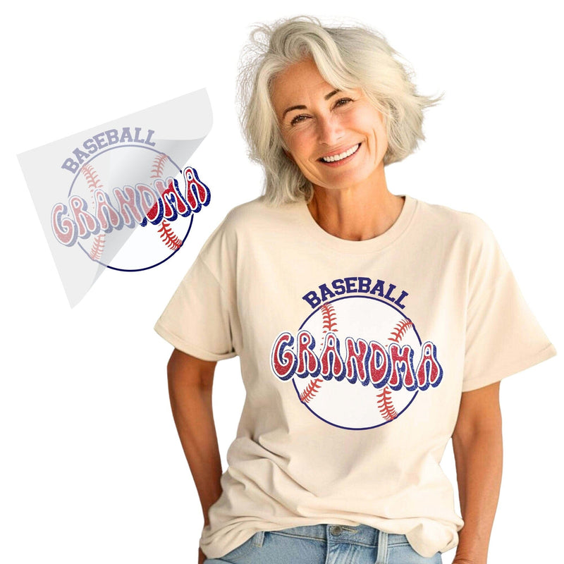 Glitter Navy and Red Baseball Grandma DTF Transfer Physical So Fontsy T-Shirt Iron-On Transfer Shop 6x6