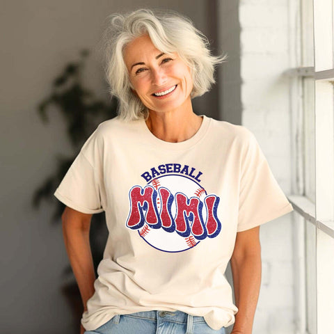 Glitter Navy and Red Baseball Mimi DTF Transfer Physical So Fontsy T-Shirt Iron-On Transfer Shop