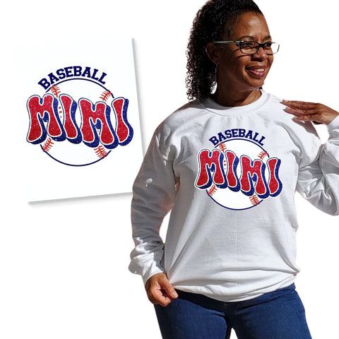 Glitter Navy and Red Baseball Mimi DTF Transfer Physical So Fontsy T-Shirt Iron-On Transfer Shop