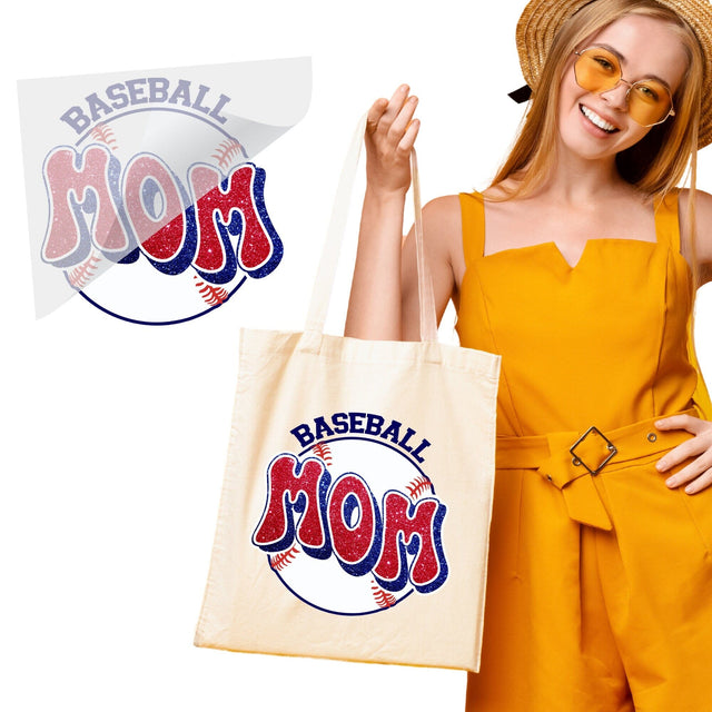 Glitter Navy and Red Baseball Mom DTF Transfer Physical So Fontsy T-Shirt Iron-On Transfer Shop