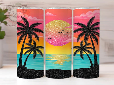 Glitter Palm Sunset 20oz Tumbler, Glitter Palm, Palm Sunset, Sunset Tumbler, Glitter Tumbler, 20oz Tumbler, Palm Tumbler, Tumbler Wrap Sublimation Lara' s Designs 