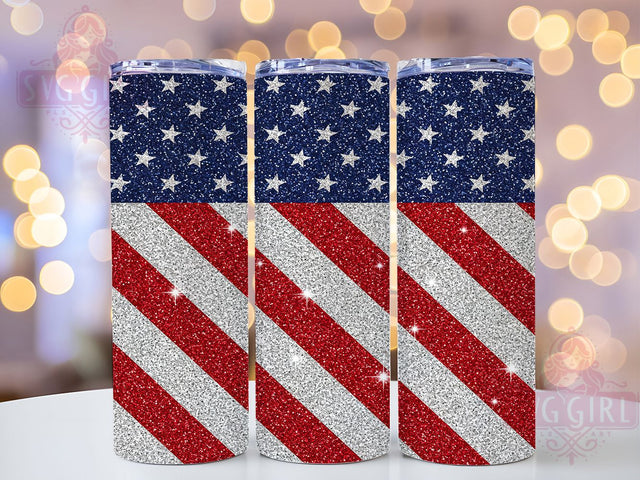 Glitter Patriotic American Flag Tumbler, Red White Blue Tumbler, Glitter America Sublimation, 4th Of July Tumbler Design, USA Skinny Tumbler Wrap, Independence Day Sublimation, American Flag Tumbler Sublimation SvggirlplusArt 