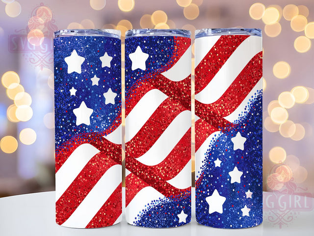 Glitter Patriotic American Flag Tumbler, Red White Blue Tumbler, Glitter America Sublimation, 4th Of July Tumbler Design, USA Skinny Tumbler Wrap, Independence Day Sublimation, American Flag Tumbler Sublimation SvggirlplusArt 