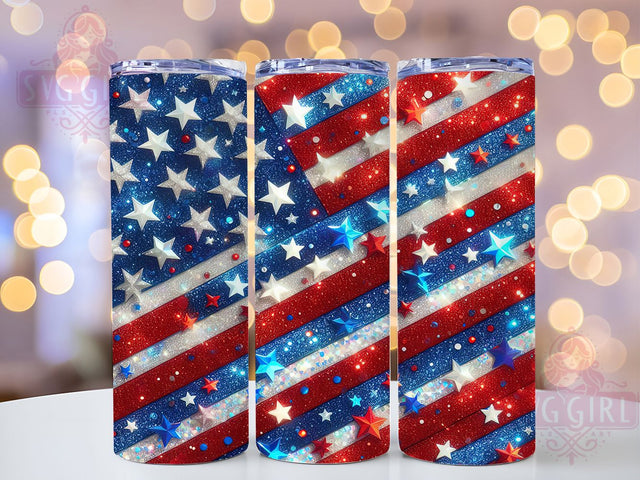 Glitter Patriotic American Flag Tumbler, Red White Blue Tumbler, Glitter America Sublimation, 4th Of July Tumbler Design, USA Skinny Tumbler Wrap, Independence Day Sublimation, American Flag Tumbler Sublimation SvggirlplusArt 