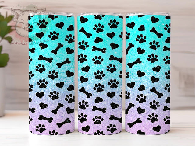 Glitter Paw Gradient 20oz Tumbler, Paw Print Silhouettes, Dog Bones, Heart Silhouettes, Turquoise Gradient, Lavender Gradient, Sublimation PNG Sublimation Lara' s Designs 