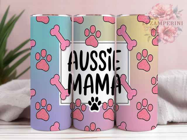 Glitter Paw Print Aussie Mama Tumbler, Glitter Paw Print Design, Australian Mom Gift Idea, 20oz Tumbler Sublimation, Dog Lover Tumbler Template, Custom Glitter Tumbler Wrap Sublimation Li Zamperini 