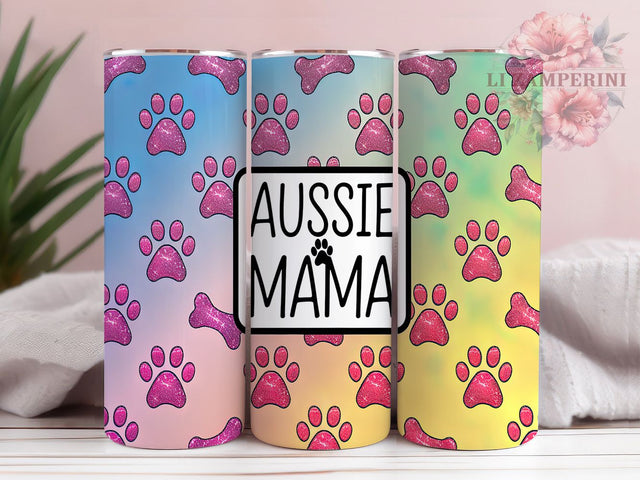 Glitter Paw Print Aussie Mama Tumbler, Glitter Paw Print Design, Australian Mom Gift Idea, 20oz Tumbler Sublimation, Dog Lover Tumbler Template, Custom Glitter Tumbler Wrap Sublimation Li Zamperini 
