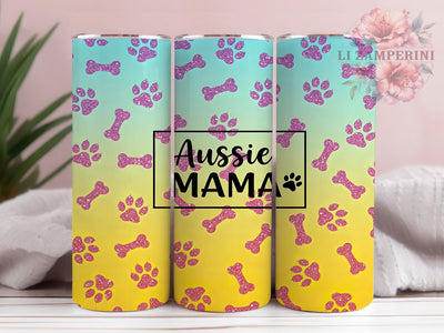 Glitter Paw Print Aussie Mama Tumbler, Glitter Paw Print Design, Australian Mom Gift Idea, 20oz Tumbler Sublimation, Dog Lover Tumbler Template, Custom Glitter Tumbler Wrap Sublimation Li Zamperini 