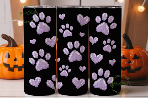 Glitter Paw Print Hearts 20oz Tumbler Sublimation PixelChick 