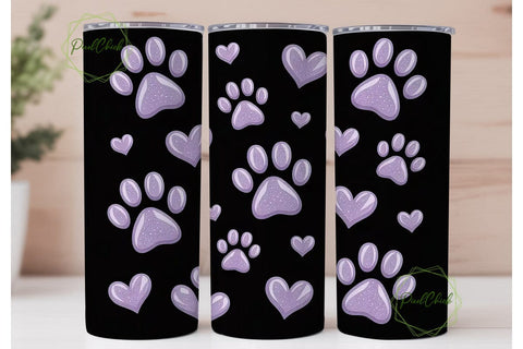 Glitter Paw Print Hearts 20oz Tumbler Sublimation PixelChick 