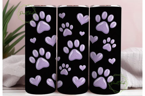 Glitter Paw Print Hearts 20oz Tumbler Sublimation PixelChick 